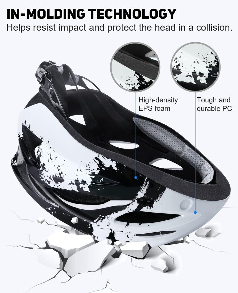 TADPOLE Bike Helmet with USB Rechargeable LED Light Detachable Goggles and Sun Visor, Mountain & Road Bicycle Helmets for Men Women Adult Cycling Helmets - Image 5